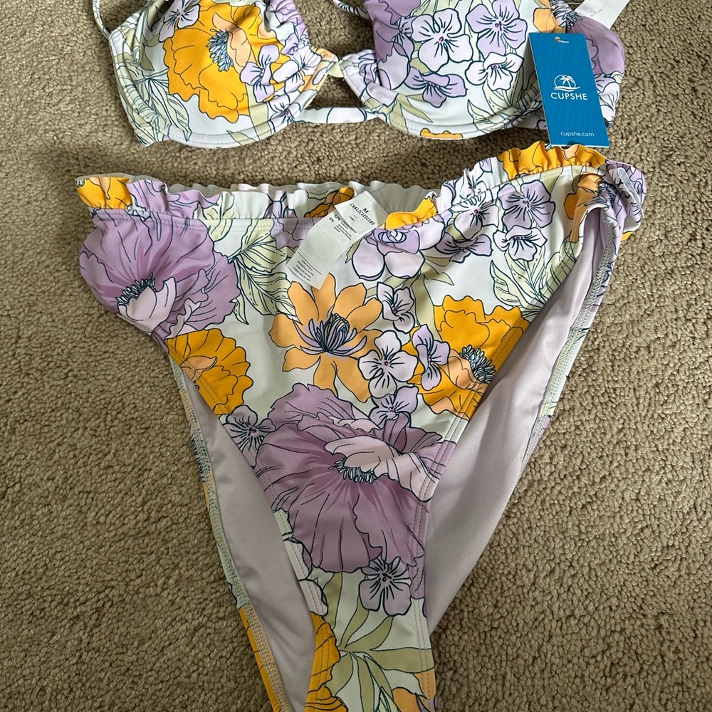 Cupshe Purple and Yellow Floral Bikini